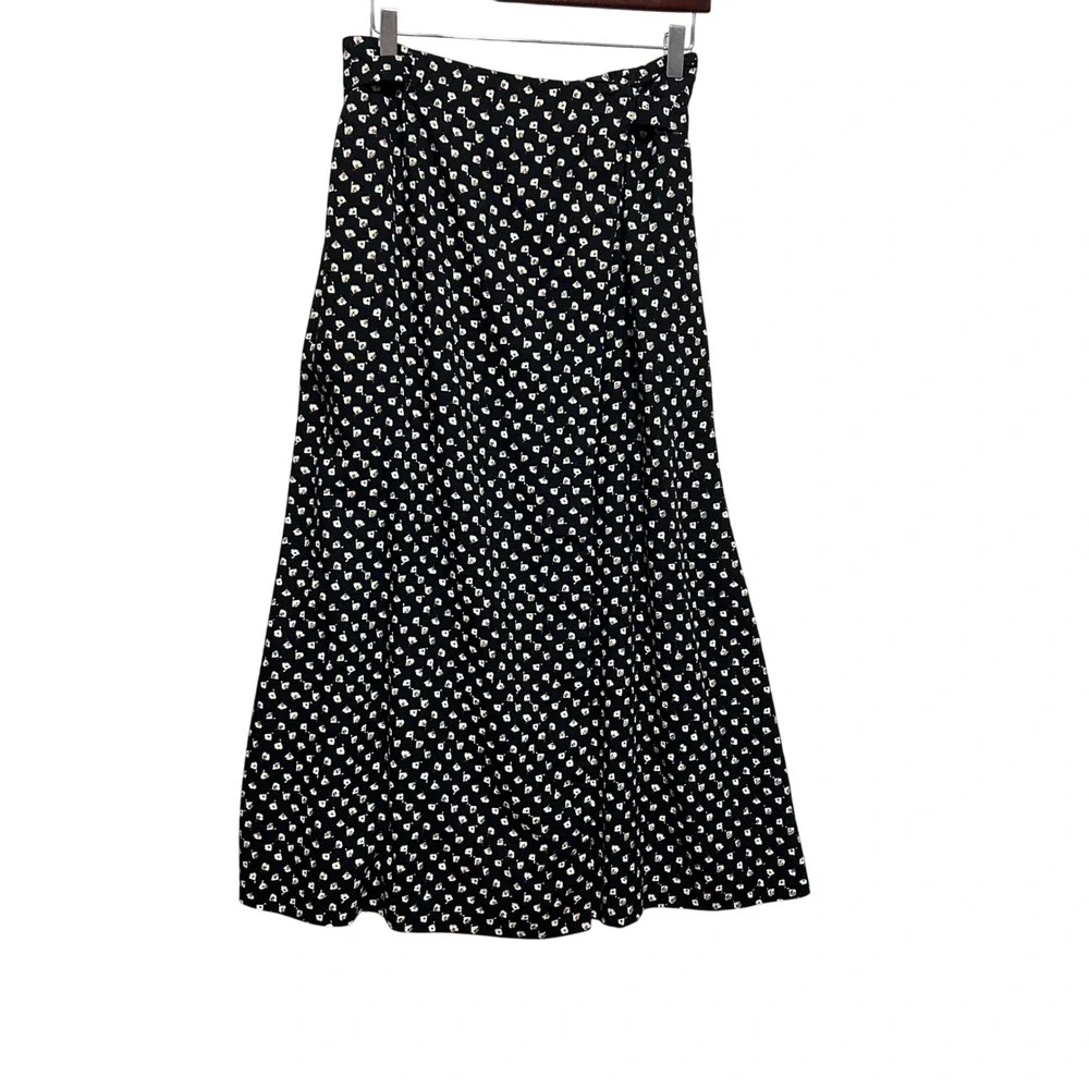 Barry Bricken Maxi Skirt 12 Black Abstract‎ Floral Wrap Romantic Boho Cottage